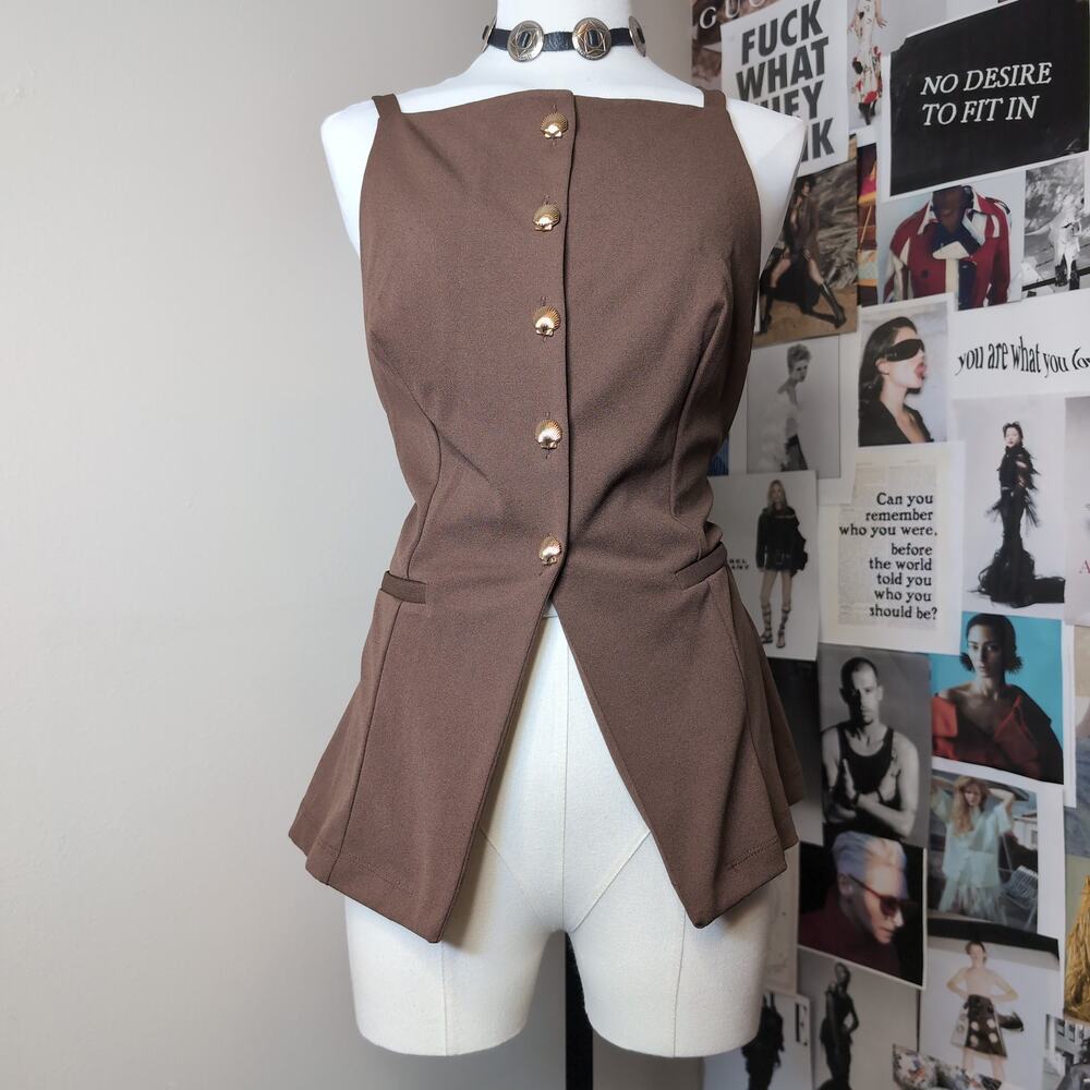 Brown Peplum Top with Shell Buttons Glam